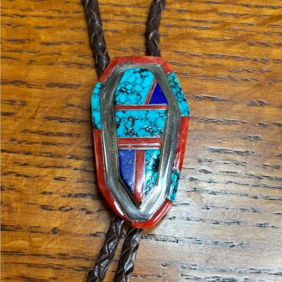 Signed Sterling Silver with Turquoise, Lapis and Red Coral...